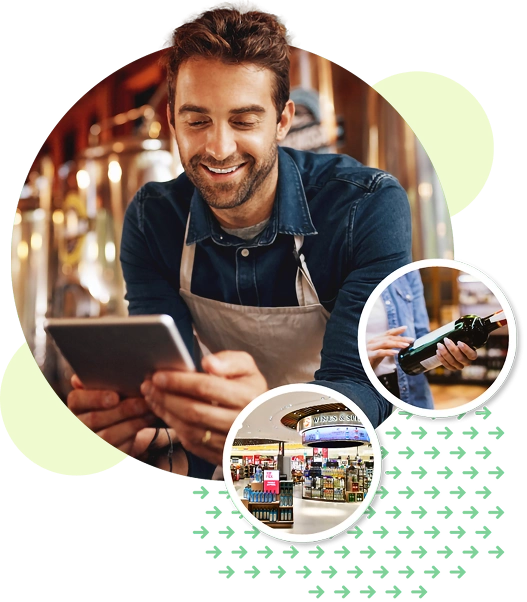 Beverage retailer managing marketing activities on a tablet in a store